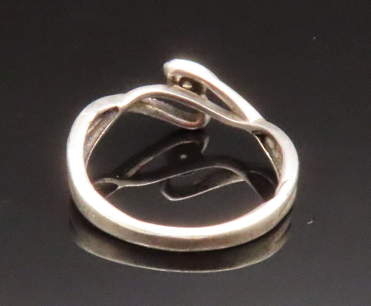 925 Silver  Vintage Dainty Genuine Diamonds Crisscross Swirl Ring Sz 6 RG25212