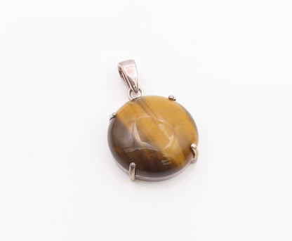 925 Sterling Silver  Vintage Cabochon Cut Tiger's Eye Drop Pendant  PT7710