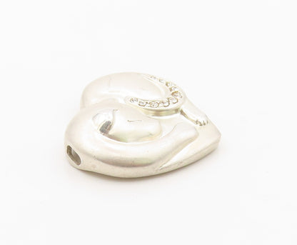 925 Sterling Silver Vintage Pendant LENOX Topaz Sleeping Cat Love Heart  PT26316