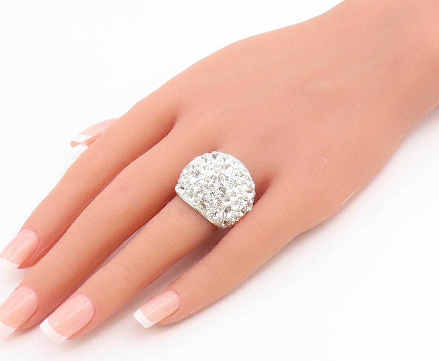 925 Sterling Silver Vintage Ring Sparkling CZ Encrusted Dome Band  Sz 6  RG36662