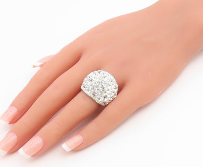 925 Sterling Silver Vintage Ring Sparkling CZ Encrusted Dome Band  Sz 6  RG36662