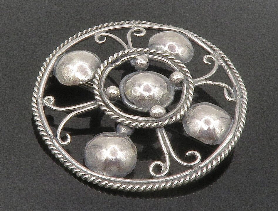 925 Sterling Silver  Vintage Shiny Round Dome Twist Design Brooch Pin  BP5379
