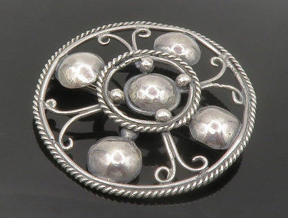 925 Sterling Silver  Vintage Shiny Round Dome Twist Design Brooch Pin  BP5379