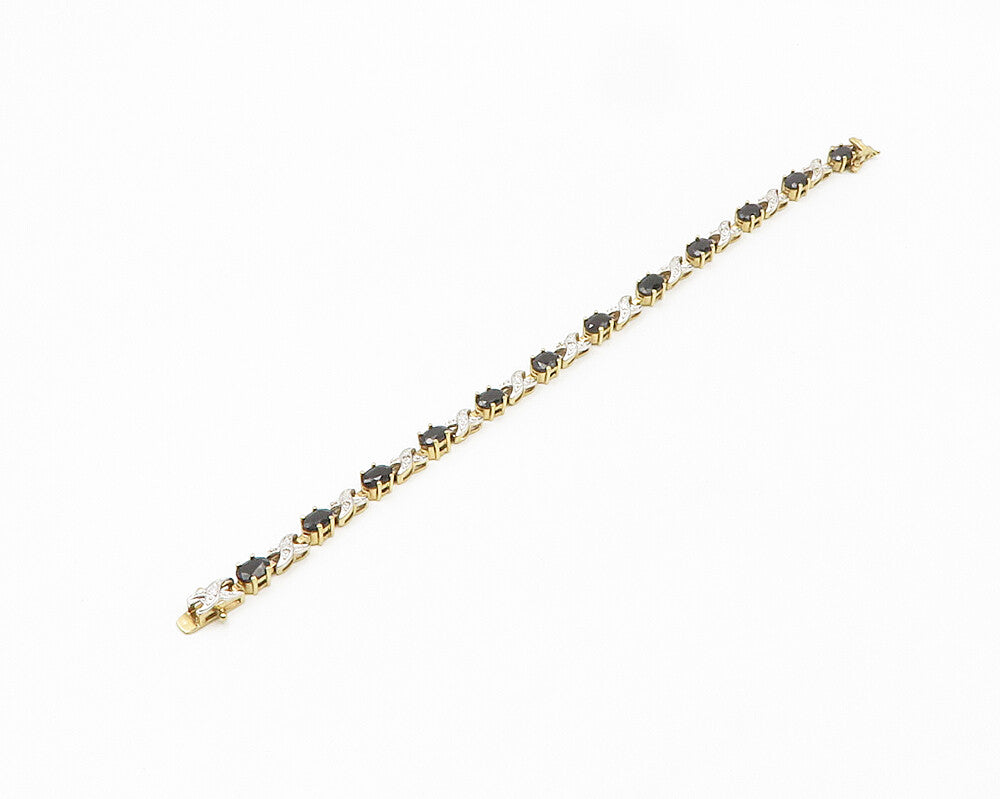 925 Sterling Silver  Sapphire Gold Plated Two Tone XO Chain Bracelet  BT7643