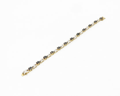 925 Sterling Silver  Sapphire Gold Plated Two Tone XO Chain Bracelet  BT7643