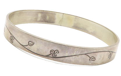 MEXICO 925 Sterling Silver  Vintage Flower Vine Etched Bangle Bracelet  BT5555