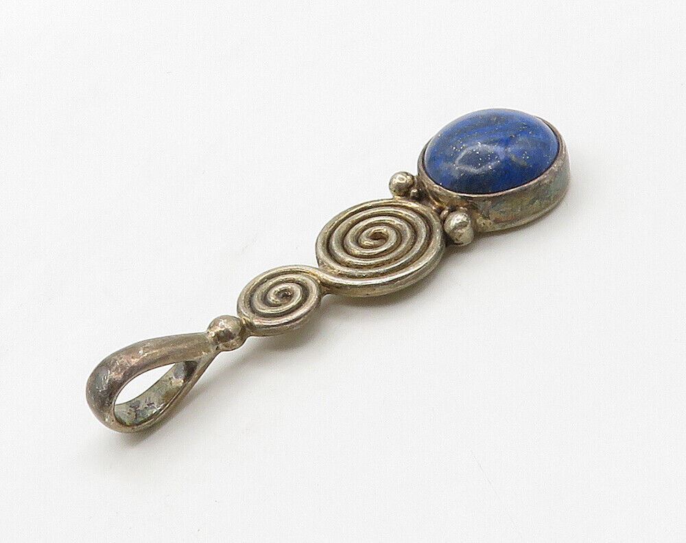 SAJEN 925 Silver  Vintage Cabochon Cut Lapis Lazuli Spiral Pendant  PT12700