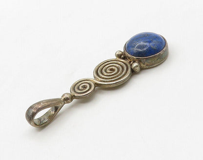 SAJEN 925 Silver  Vintage Cabochon Cut Lapis Lazuli Spiral Pendant  PT12700