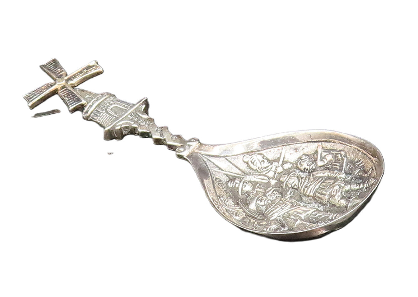 925 Sterling Silver  Vintage Men With Swords Under Windmill House Spoon TR3390