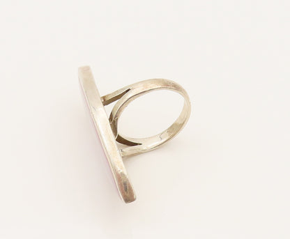 925 Silver  Vintage Marquise Mother Of Pearl Statement Ring Sz 9  RG26292