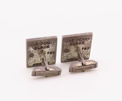 FENWICK & SAILORS 925 Silver  Vintage One Penny Postage Stamp Cufflinks TR3283