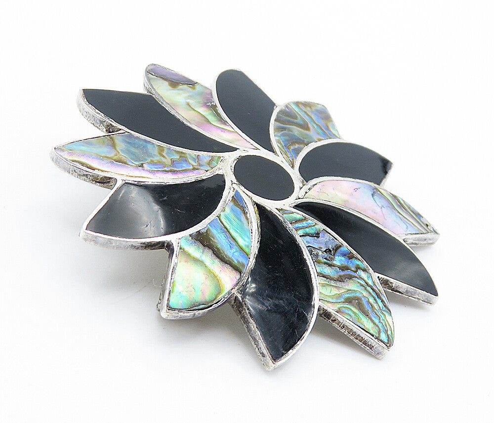TAXCO 925 Sterling Silver  Vintage Abalone & Black Onyx Brooch Pin  BP2805