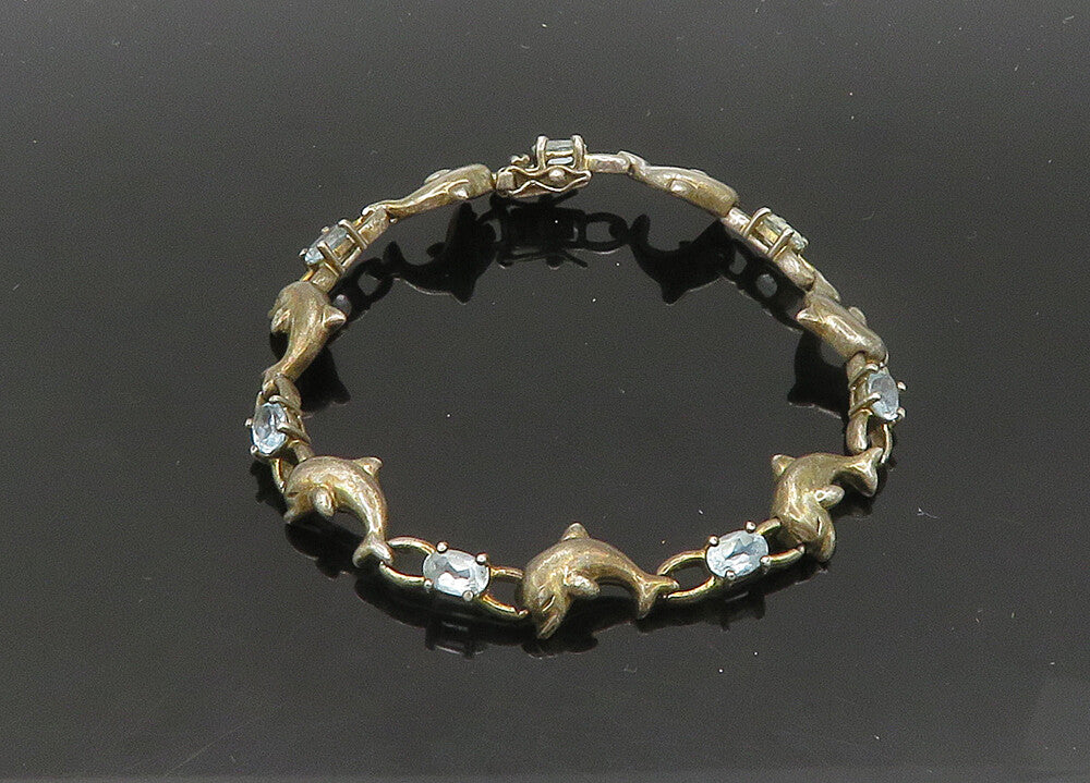 ROSS SIMON 925 Sterling Silver  Vintage Aquamarine Chain Bracelet  BT8447