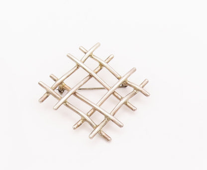 925 Sterling Silver Vintage Brooch Pin CARSI MEXICO Rod Woven Checks  BP10790