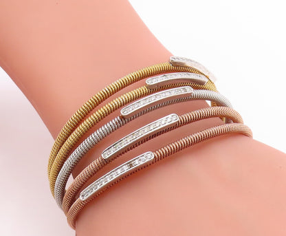 925 Sterling Silver Vintage Bracelet CZ Multi Tone Flex Coiled Cuff  BT11835