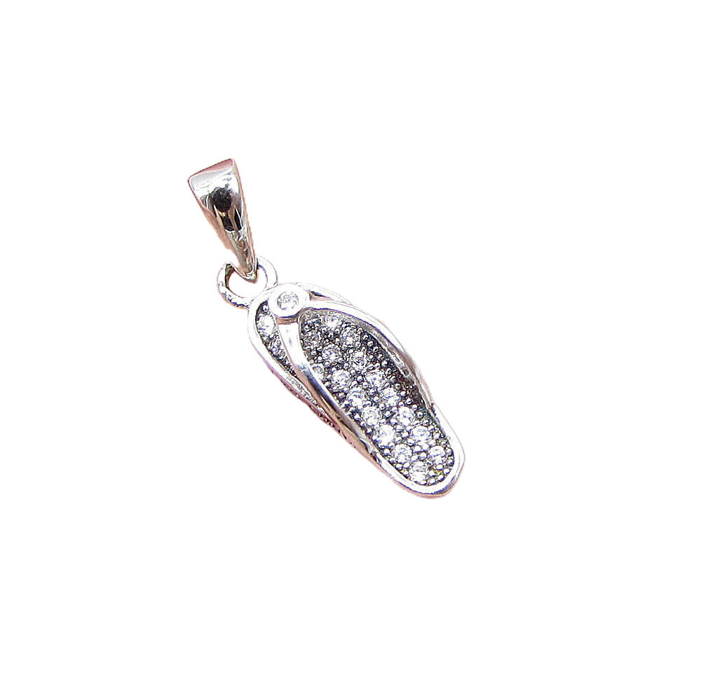 925 Sterling Silver  White Cubic Zirconia Flip Flop Drop Pendant  PT1159