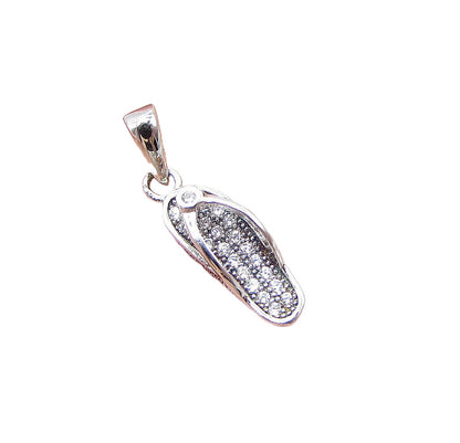 925 Sterling Silver  White Cubic Zirconia Flip Flop Drop Pendant  PT1159