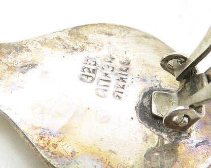 MEXICO 925 Sterling Silver  Vintage Shiny Smooth Non Pierce Earrings  EG5324