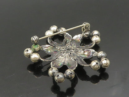NE FROM DENMARK 925 Silver  Vintage Open Floral Leaves Bead Brooch Pin  BP9444