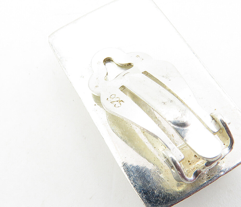 925 Sterling Silver  Vintage Shiny Square Non Pierce Drop Earrings  EG4546