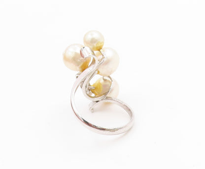925 Sterling Silver Vintage Ring Elegant Pearl Etched Leaf Band  Sz 6  RG35858