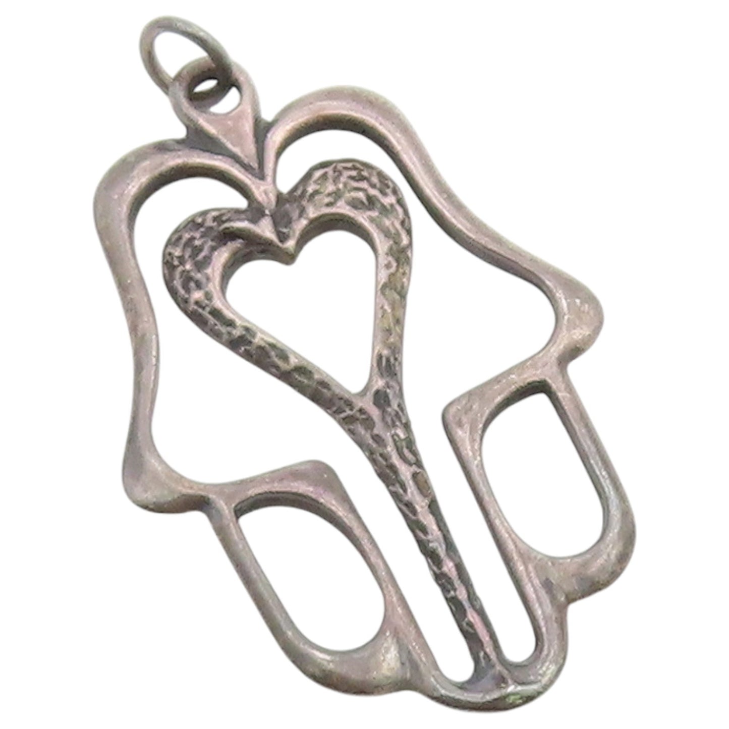 925 Sterling Silver Vintage Pendant Modernist Open Hamsa Heart Charm  PT26382
