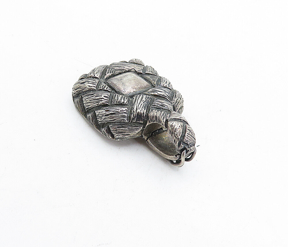ZINA 925 Sterling Silver  Vintage Oxidized Basket Weave Design Pendant  PT3820