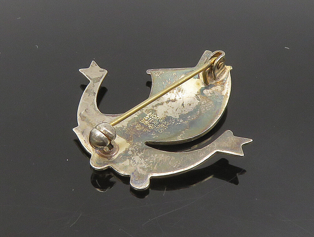 NORWAY 925 Silver  Vintage Enamel Sail Boat Ship Motif Brooch Pin  BP9321