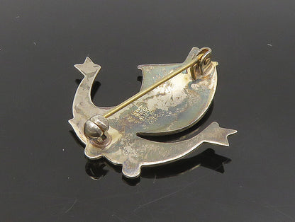 NORWAY 925 Silver  Vintage Enamel Sail Boat Ship Motif Brooch Pin  BP9321