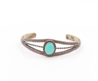 925 Sterling Silver Vintage Bracelet NAVAJO Turquoise Split Roped Cuff  BT11185
