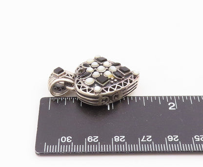 925 Silver  Vintage Mother Of Pearl & Black Onyx Love Heart Pendant  PT17930