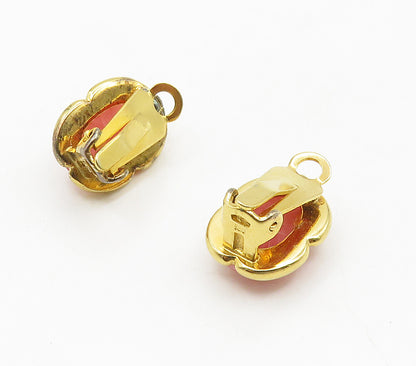 925 Silver  Cabochon Pink Quartz Shiny Gold Plated Non Pierce Earrings  EG8050