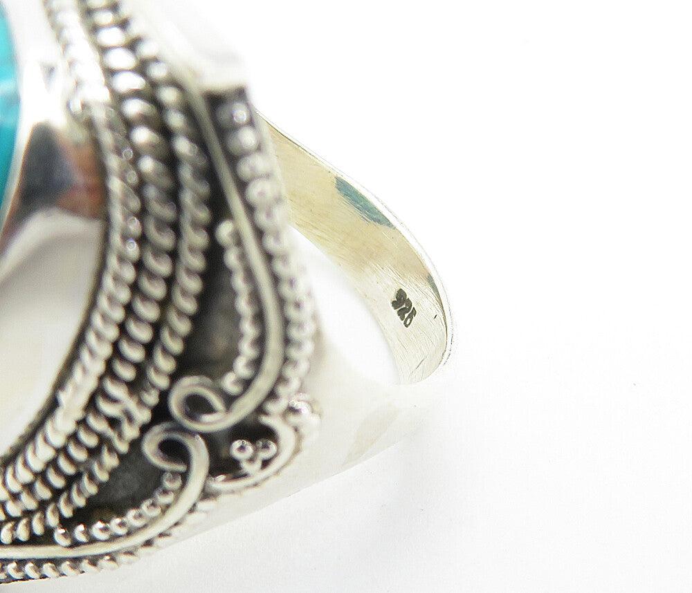 925 Sterling Silver  Cabochon Turquoise Rope Twist Cocktail Ring Sz 6  RG8531