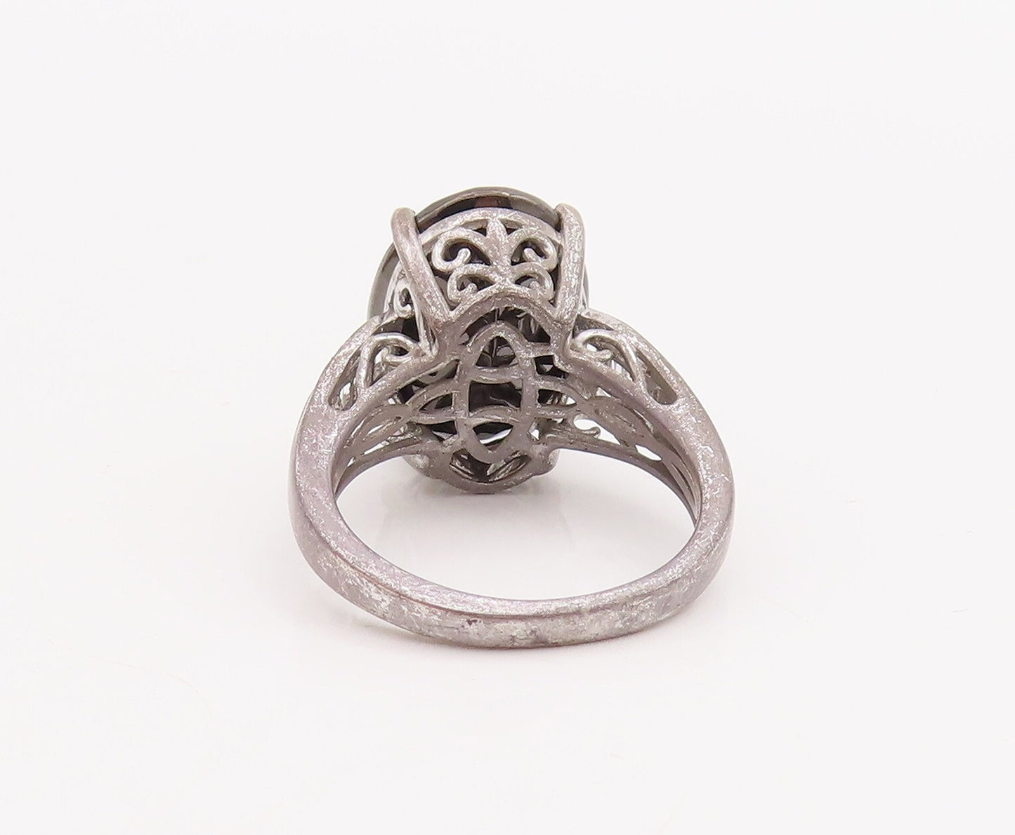 925 Sterling Silver Vintage Ring D'JOY Carved Neck Hematite & CZ  Sz 7  RG28936