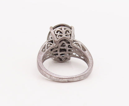 925 Sterling Silver Vintage Ring D'JOY Carved Neck Hematite & CZ  Sz 7  RG28936