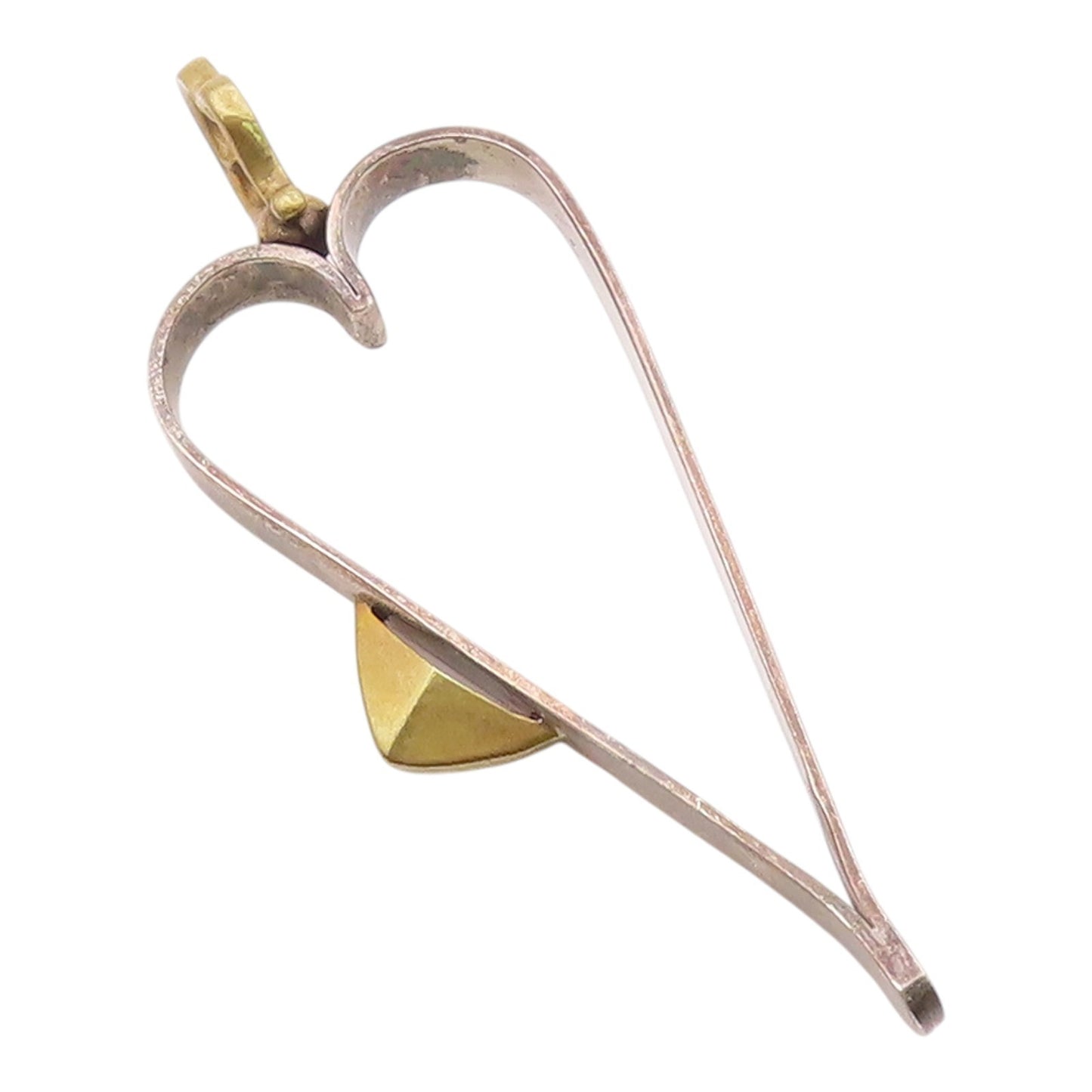 925 Sterling Silver  Vintage Two Tone Open Love Heart Drop Pendant  PT9951