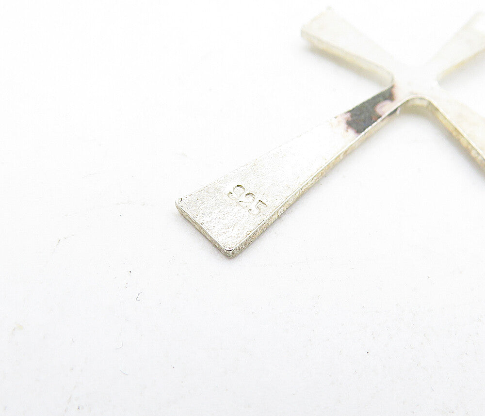 925 Sterling Silver  Vintage Petite Etched Religious Cross Drop Pendant PT3929