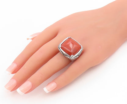 925 Sterling Silver Vintage Ring Cabochon Carnelian Chunky Band  Sz 7  RG34424
