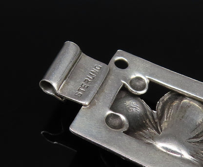 MAX RIEG 925 Silver  Vintage Hammered Rectangle 3D Floral Bracelet  BT9636