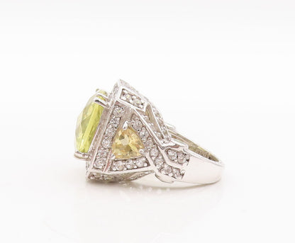 925 Sterling Silver Vintage Ring Square Peridot & Citrine Topaz  Sz 7  RG29392