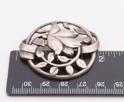 925 Sterling Silver  Vintage Antique Dark Tone Floral Vine Brooch Pin  BP6688