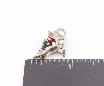 925 Sterling Silver Vintage Pendant Enameled Christmas Sleigh Charm  PT25384