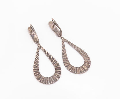 925 Sterling Silver Vintage Earrings Antique Dark Tone Drop Design Cut  EG13503