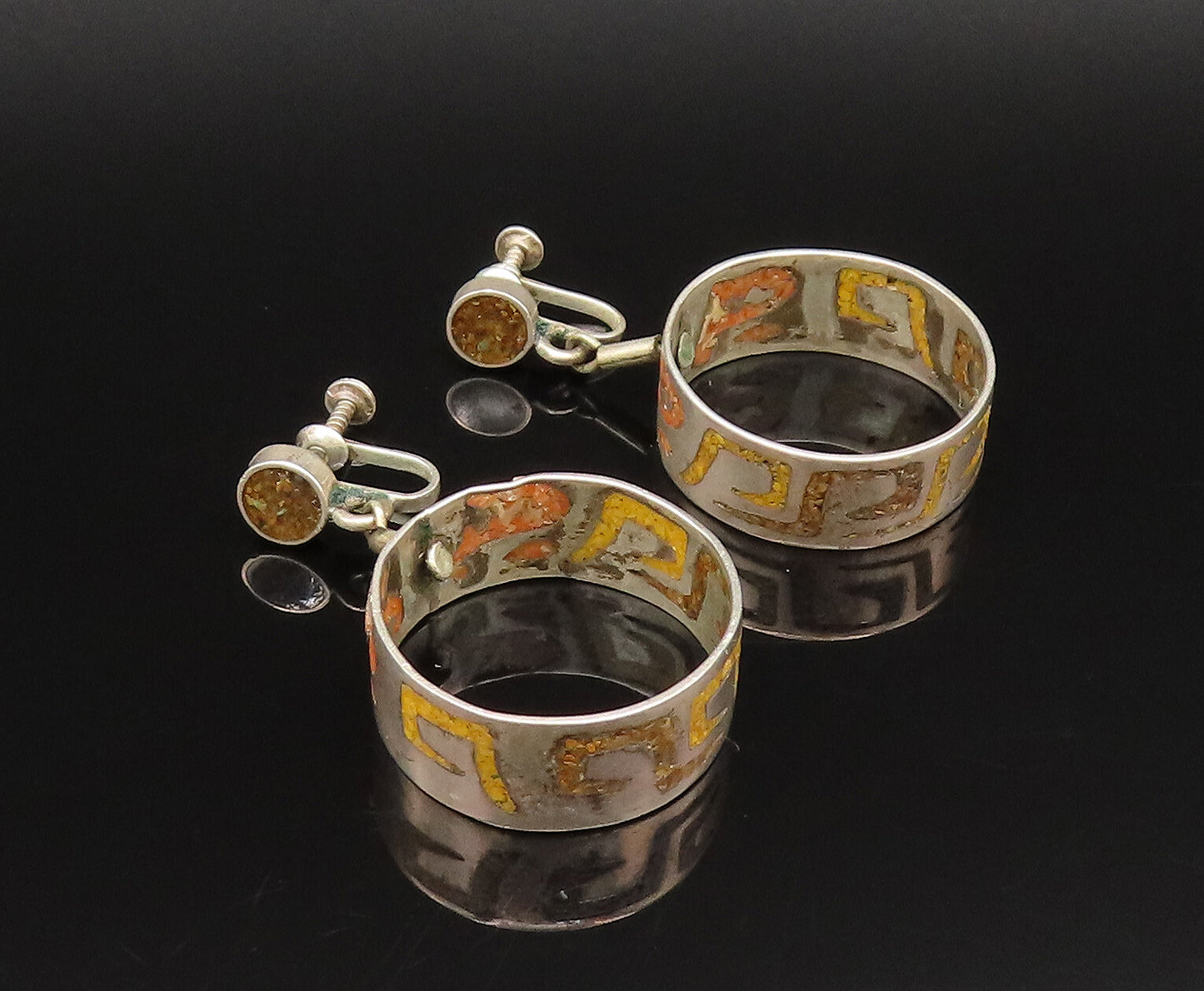 SARITASCO 925 Silver  Vintage Crushed Spiny Screw Back Dangle Earrings EG12238