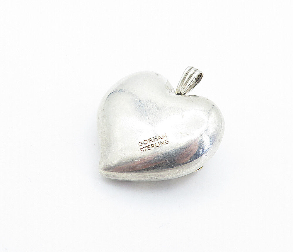 GORHAM 925 Sterling Silver  Vintage Rose Flower Love Heart Pendant  PT4351