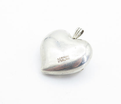 GORHAM 925 Sterling Silver  Vintage Rose Flower Love Heart Pendant  PT4351