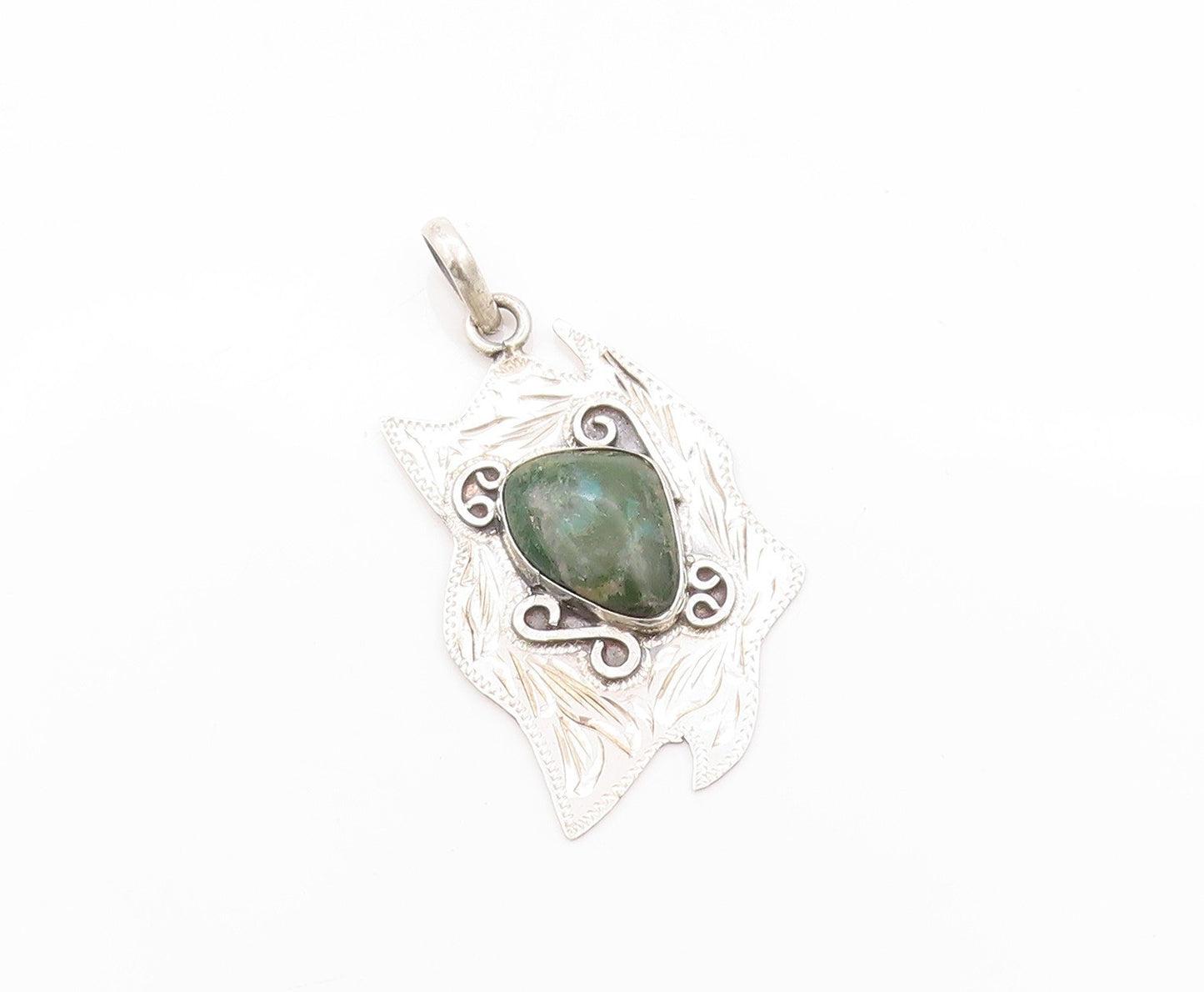 925 Sterling Silver Vintage Pendant Amorphas Turquoise Stamped Design  PT24109