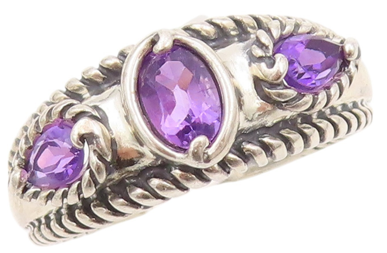 925 Sterling Silver Vintage Ring CAROLYN POLLACK Drop Oval Amethyst SZ 9 RG32188