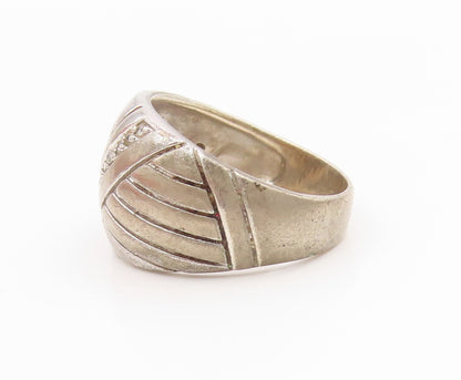925 Sterling Silver Vintage Ring CZ Crossover Ribbed Dome Band  Sz 7  RG34528