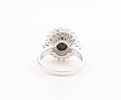 925 Sterling Silver Vintage Ring Sapphire Halo Topaz Flower Band  Sz 7  RG35635